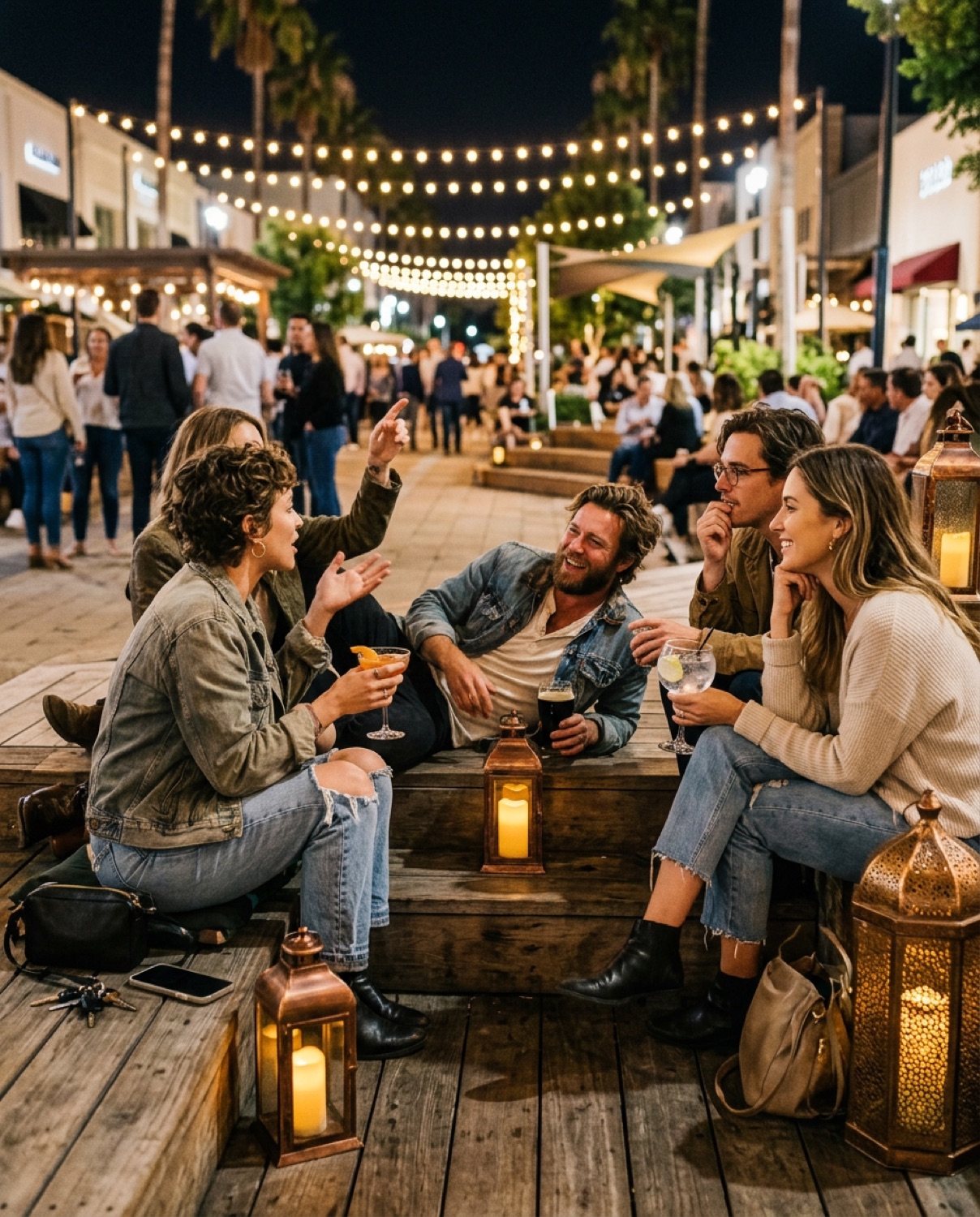 Cool, stylish locals hanging out on the promenade at night