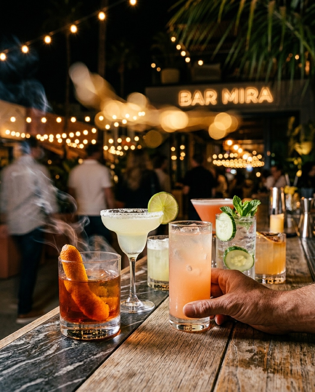 A range of craft cocktails on the bar