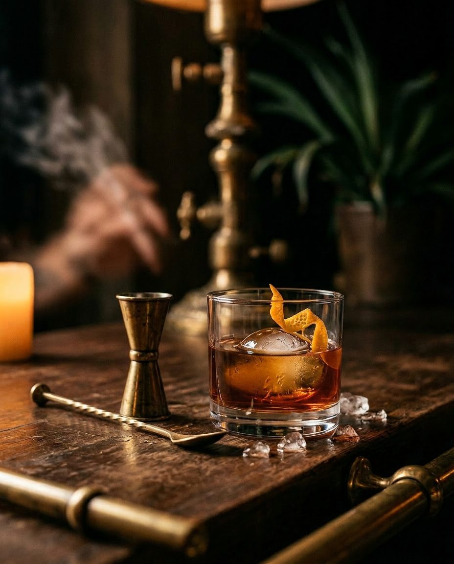 A cocktail in low light - the district after dark